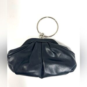 Aldo Black Ruched Leather Small Hand Held/Metal
Loop Clutch